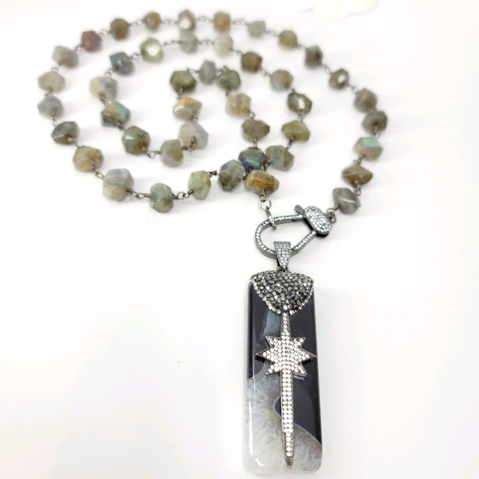 Nwt Genuine Labradorite Gemstones Choker Necklace